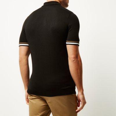 Black tipped knitted polo shirt